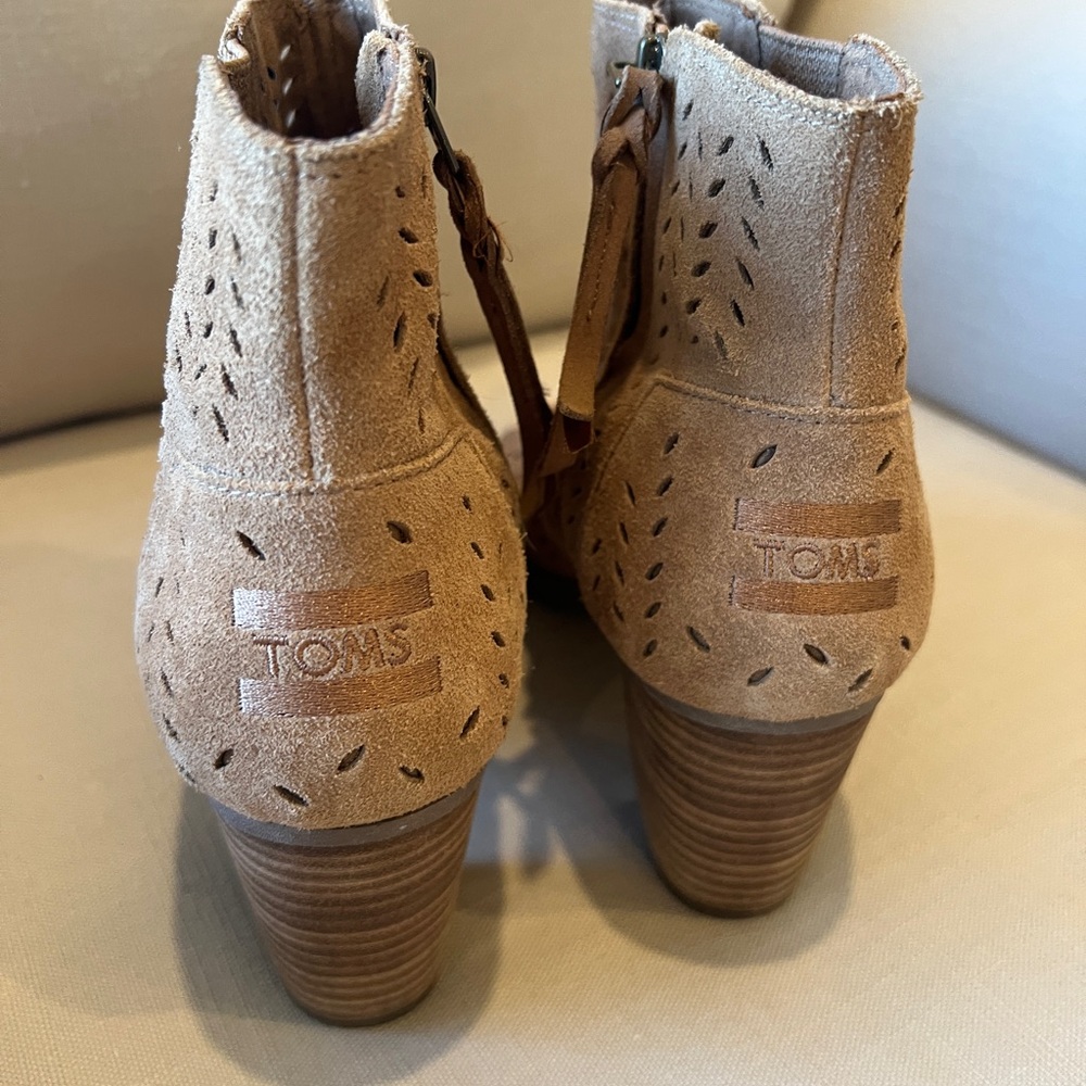 Toms suede heeled boots open toe